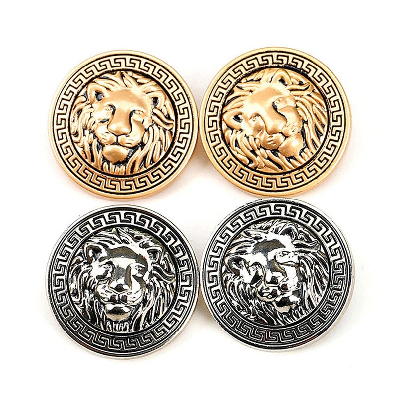 Pack of 10 Metal Button Set Lion Head Embossed Sewing