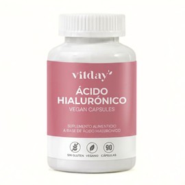 Vitday - Ácido Hialurónico - 90 Cápsulas Vegetales - Suplemento 100 Natural - Sin Gluten ni OGM - Vegetariano - Cuidado Facial Diario - Skin Care     
