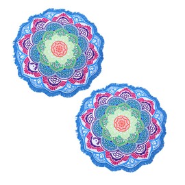 Alipis Luxury Round Beach Towel Yoga Mat Decorative Tassels Polyester Blanket for Home Beach Camping 4