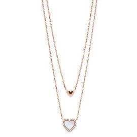 Fossil Necklace for Women Vintage Glitz, Length: 40.6 cm + 5.1 cm / Pendant: 12mm x 9mm Rose Gold Stainless Steel Necklace, JF03459791