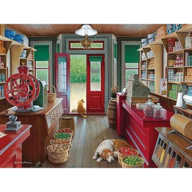 Bits and Pieces - 500 Piece Jigsaw Puzzle for Adults 18" x 24" - Slow Day - 500 pc Cat Pet Store Dog Nap Shop Vintage Jigsaw by Artist John Sloane