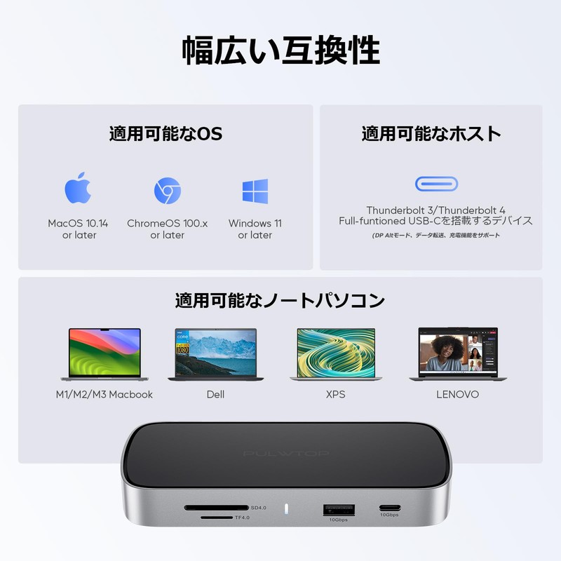 PULWTOP 10 in 1 Small Docking Station USB C PC