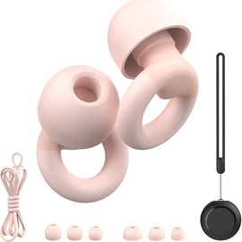 Earplugs for Sleeping,Noise Reduction Soft Silicone Earplugs with 7 Pairs Custom Noise-Cancelling Ear Wells Plugs Tips&One Connection Cord,Hearing Protection Reusable Earplugs Adults for Sleeping,Concert,Work&Sound Reduction 25dB-30db Plastic - Color: Ro