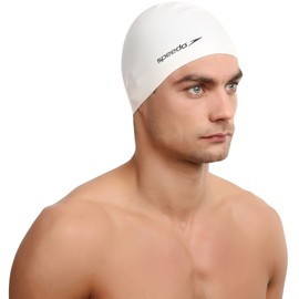 Speedo Unisex Flat Silicon Swim Cap | Hair Protect, White, One Size