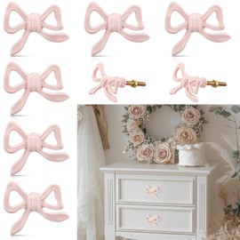 MorningRo Bow Knobs for Dresser,Bow Drawer Knobs, Coquette Dresser Handles, Decorative Handles for Home Bedroom Hardware Cabinets Kitchen Glass Door Wardrobe (6, Pink)
