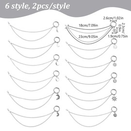 WEBEEDY 12 Pcs 6 Styles Boot Chain Punk Shoe Chains with Sun and Moon Charms Pendent Alloy Decorative Chains Fashion Jewelry Boot Chain Bracelet DIY Shoe Charms Accessories for Wedding Party