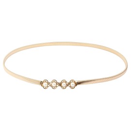 Aodexius Women's Slim Summer Metal Belt Elastic Waist Chain with Artificial Pearl Decoration, gold, Unit size