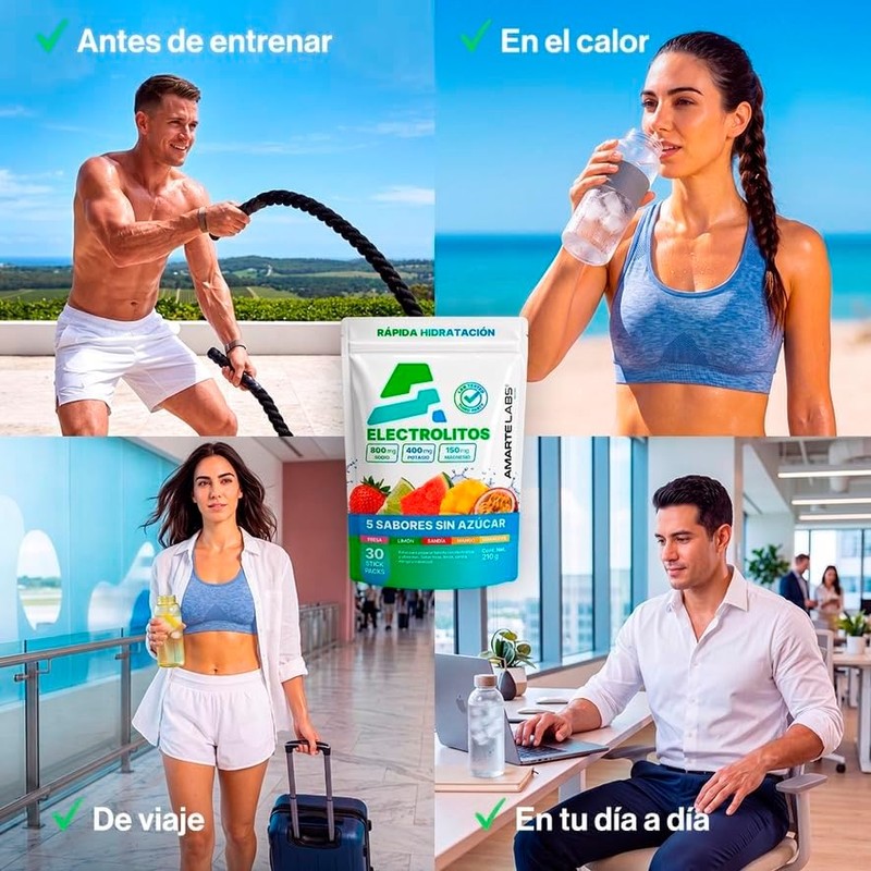 AMARTE LABS Electrolitos en Polvo Sin Azúcar, 5 Sabores, 30