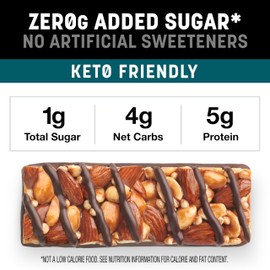 Kind Zero Added Sugar Healthy Snacks Bars, Dark Chocolate Nuts & Sea Salt, Gluten Free, High Fiber, Keto Snacks, 5g Protein, 5 Count