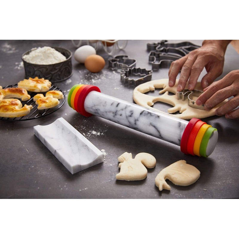 JEmarble Adjustable Rolling Pin with Silicone Guide Rings (Premium Quality)