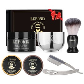 Shaving Kit for Men, Mens Complete Shaving Set with 2 Pack Shaving Soaps, Brush and Bowl, Shaving Cream, Gifts for Husband Boyfriend