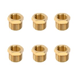 Brass Reducer, 1/4 Inch Male Thread x 1/8 Inch Female Thread Pipe Fitting Reducer with Brass Thread, Brass Hex Bushing for Water Pipe, Air, Oil (Pack of 6)