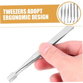 COHEALI 6pcs Stainless Steel Stamp Tweezers Non-Magnetic Craft Tongs Flat Head Ergonomic Design for Stamps Photos and Eyelash Application