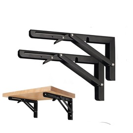 Black Folding Shelf Brackets Max. Load 220 lb, Heavy Duty DIY Wall Mounted Shelf Bracket Space Saving for Table Work Bench (12 INCH-2PCS)