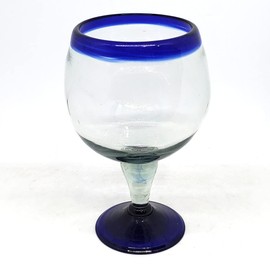 MexHandcraft Cobalt Blue Rim 24 oz Shrimp Cocktail Chabela Glasses (set of 4), Mexican Handmade Glassware, Recycled Glass, Lead & Toxin Free (Chabela)
