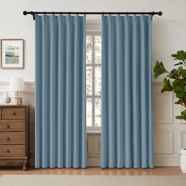 100% Blackout Curtains for Bedroom, Sky Blue pinch Pleated Curtains 84 Inches Long Linen Textured Waffle Weave Insulated Curtains for Living Room, Back Tab Track Blackout Curtains, 40"W x 84"L, 2 Pcs