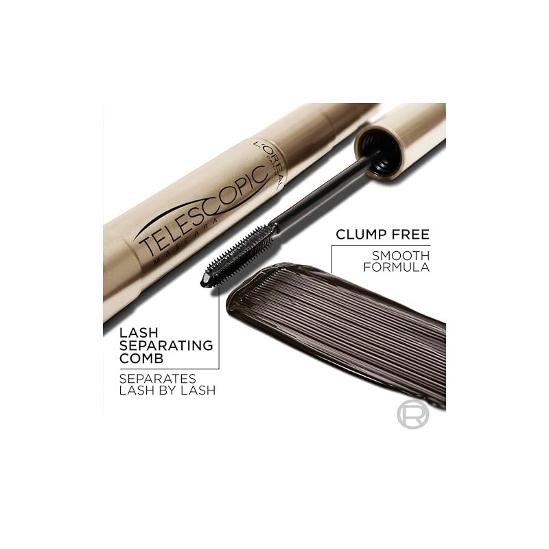 L'Oréal Paris - Máscara telescópica de maquillaje, Washable Blackest Black