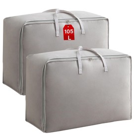 SEPSCO 2Pcs Large Storage Bag, 105L Underbed Clothes Storage Bags With Zips King Size Oxford Cloth Moving Bags Laundry Bags For Duvet Quilt Blankets Bedding Pillows Moisture Proof No-Smell (Grey)