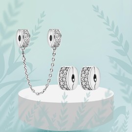 Doyafer 925 Sterling Silver Round Clips Charms Safety Chain Set Round Clip Bead Chain Charms For Bracelets Women Beads Gift for Friends Family