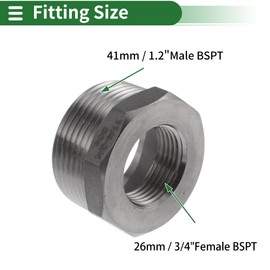Motoforti 304 Stainless Steel Pipe Fittings 1.2"Male x 3/4"Female BSPT Reducer Bushing Adapter 2 Pcs