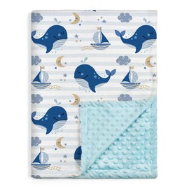 Whale Kid Blanket for Boys or Girl 30x40 - Soft Kids Throw Minky Blankets with Dotted Backing - Nursery Crib Blanket