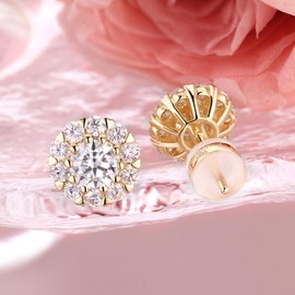 Moissanite Stud Earrings, Flower Earrings 18K Gold 1.7 Carat 925 Sterling Silver Stud Earrings for Women（D Color VVSI）, Sterling Silver, Moissanite