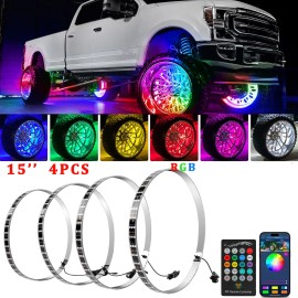 KEEPDSGN 4PCS 15" RGB LED Wheel Ring Lights Chasing Rim Light For Ford F-150 F-250 F-350