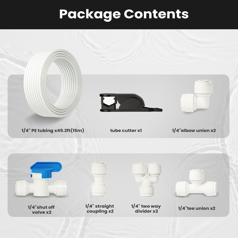 Professional 1/4" OD Tubing Water Line Kit for Refrigerator Ice