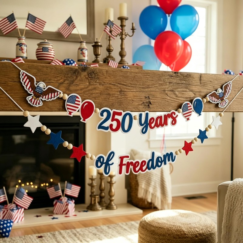 Amreich 4th of July Patriotic Garland 250 Anniversary USA Decoration