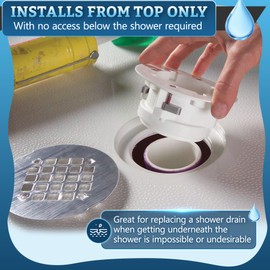 Shower Drain Replacement, Installs from Top Only, Black, Fit Standard 2" ABS, PVC, Galvanized Steel&Cast Iron Drain Pipes, Shower Drain Kit for Fiberglass&Plastic Showers Five Years Free Replacement