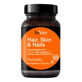 Invite Health Hair, Skin & Nails Supplement - Supports Health and Growth of Hair, Skin and Nails - Contains Vitamin C, Biotin, Zinc, MSM, Silica, Lysine, Proline, Oatgrass - 60 Vegetarian Capsules