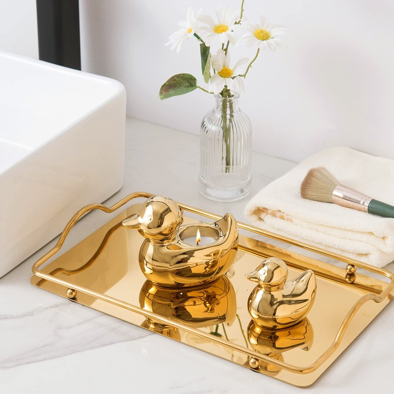 TQUPT Home Decor Golden Ceramic Duck Figurines, Home Decor Animal