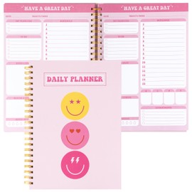 CNhoqc Preppy A4 Planner Notebook - Pink Preppy Smile Face A4 Planner Notebook To-Do List Daily Task Checklist Undated Day Planner Time Management Notebook 'Have A Great Day' Notepad Daily Planner