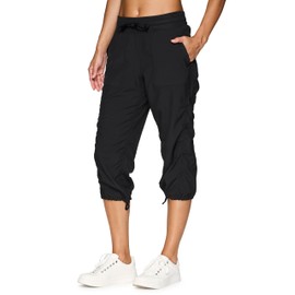 RBX Active Capri Pants for Women Joggers Stretch Lightweight Women’s Casual Pant Jet Black S