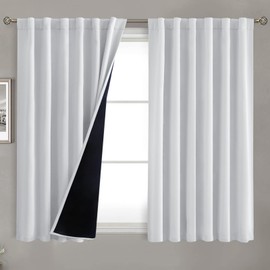 BGment Greyish White 100% Blackout Curtains 54 Inches Long with Black Liner, Rod Pocket and Back Tab Double Layer Room Darkening Thermal Window Curtains for Bedroom, 2 Panels, Each 52 x 54 Inch