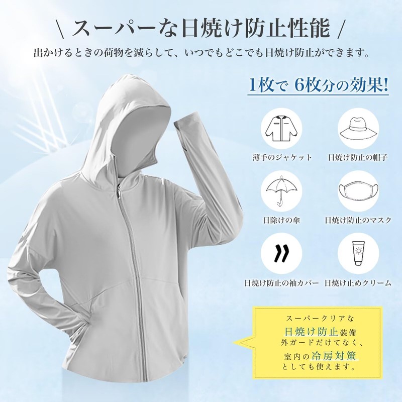 [ｉｎｏｔｅｎｋａ] ラッシュガード レディース UPF50+ 接触冷感 UVカット 薄手 長袖 パーカー 軽量