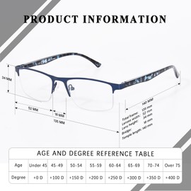 FONHCOO Bifocal Reading Glasses for Women Men, Metal Half Frame Blue Light Blocking Readers Anti UV/Glare/Eyestrain(Blue Gold 2.5)