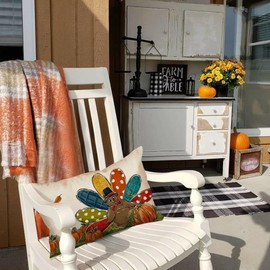 RABUSOFA Thanksgiving Turkey Pumpkin Throw Pillow Cover 12x20 Inch Autumn Outdoor Waterproof Harvest Cushion Cases Seasonal Fall Farmhouse Decorations for Home Couch Patio