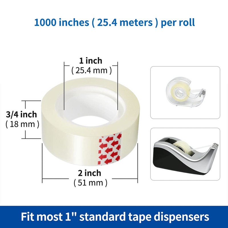 Pckpgon Transparent Tape Refills, 6 Rolls, 3/4 x 1000 Inches,