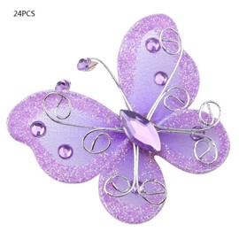 24pcs Wire Mesh Butterfly Decoration, Glitter Butterfly for DIY Clothing Decorative Ornament Wedding Party Supplies(Purple)