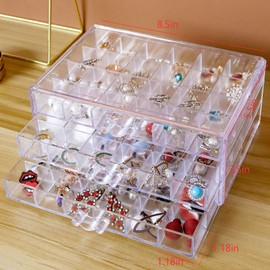 CLUQMEIK Earring Organizer Box Clear Storage Acrylic for Earrings Necklace Beads Nail Tip Organizer Jewelry Box with 72 Grids Storage Compartments Transparent Ring Clear Jewelry Organizer