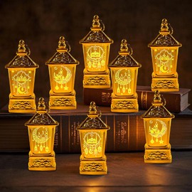 Zecnaud Ramadan Deko Laterne, 8er Set Mini Ramadan Laternen, Ramadan Deko Gold Laterne zum Aufh?ngen, Eid Mubarak Dekoration Mond Stern Laterne H?ngend Ramadan Deko Lampe fr Muslimische Festival Deko (Gold)
