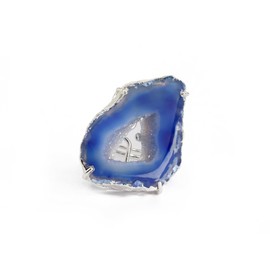 Dazzle Appeal Geode Quartz Slice Druzy Crystal Quartz Gemstone Prong Setting Silver Rings for Women Sonr Size 30-40mm Approximately (Blue)