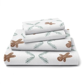 Flannel Christmas Sheets - 100% Cotton Flannel Split King Size Extra Soft & Cozy Thick Warm Heavyweight Gingerbread Deep Pocket Holiday Sheets for Women, Men & Kids