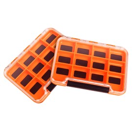 2 Pack Multifunctional Small Magnetic Tackle Box, Waterproof Fly Fishing Box with Clear Cover, 12 Compartments Magnet Fly Box Storage Box for Fishing Accessories (Orange)