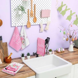 6 Pcs Easter Kitchen Towels Pink Spring Hand Towels 23.62 x 15.75 Inch Absorbent Bunny Egg Dish Towels Decorative Butterfly Flower Truck Tea Towel Easter Towels for Home Bathroom Holiday Decor