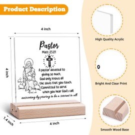 Pastor Appreciation Gifts Acrylic Plaque Pastor Gifts for Men Clear Desk Decorative Sign Thank You Present for Pastor Religious Christian Desk Decor for Church Retirement Birthday Acrylic Sign