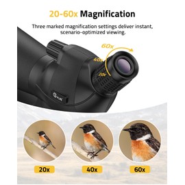 CVLIFE 20-60x80MM Spotting Scope, Spotting Scopes for Target Shooting, BAK4 HD Waterproof Spotter Scope for Birding and Wildlife with Tripod, Phone Adapter and Carrying Bag, Black