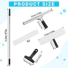 Willinglong Window Squeegee Cleaner with Long Handle(47in), 2 in 1 Shower Squeegee with Extension Pole Sponge Car for Indoor/Outdoor High Windows Shower Glass