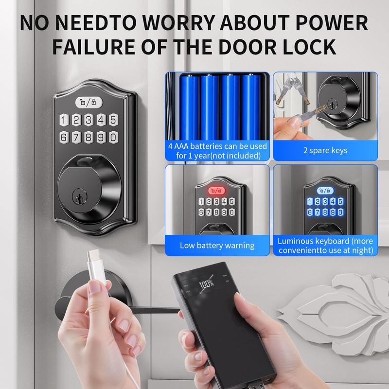 keyless Entry Door Lock deadbolt with Handle Set- Front Door